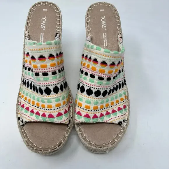 TOMS Monica Natural Global Woven Boho Mule Espadrille Wedge Heel Womens 10 - Picture 3 of 12